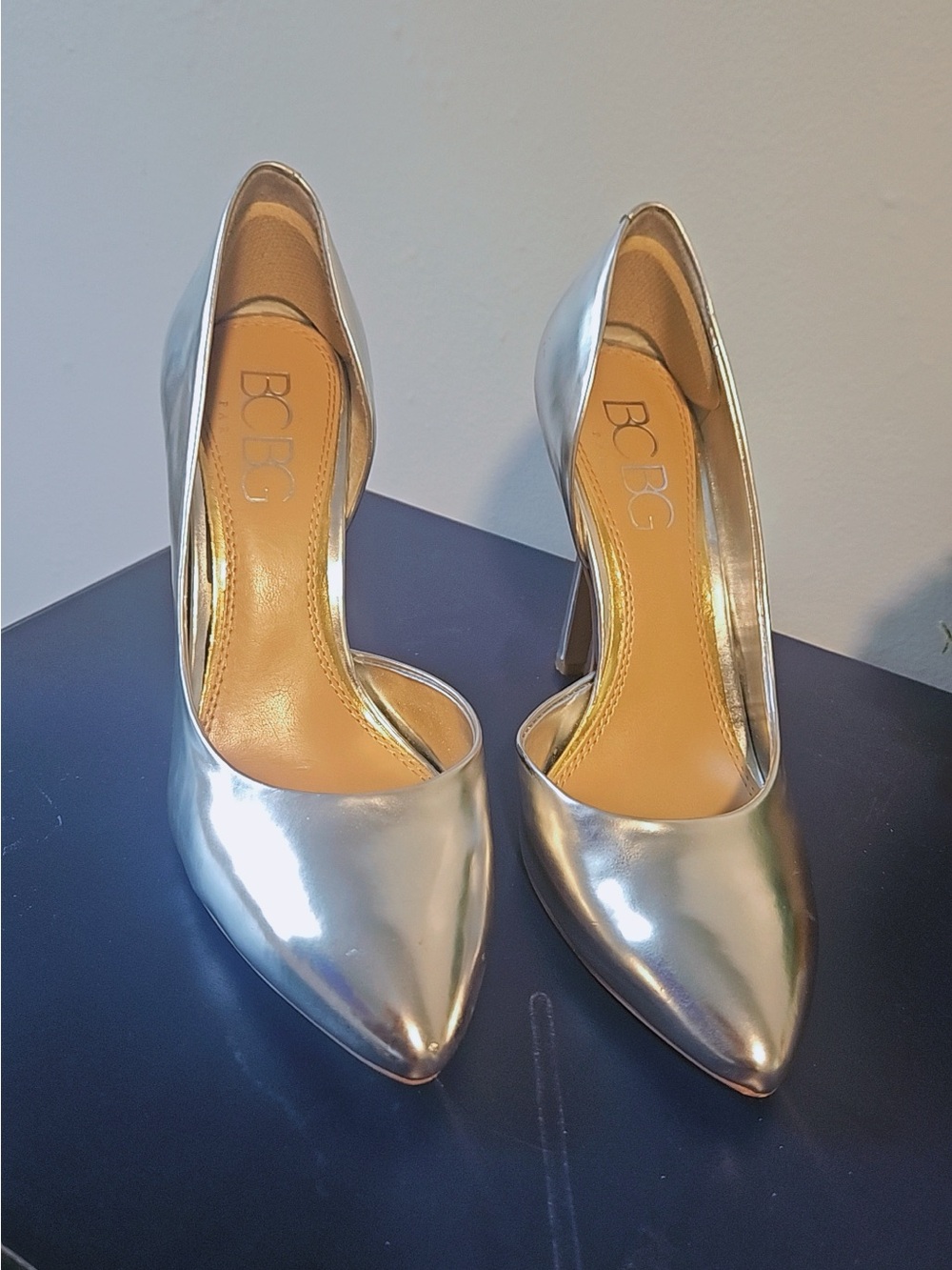 BCBG Silver Mirrorpoint Stiletto Pumps